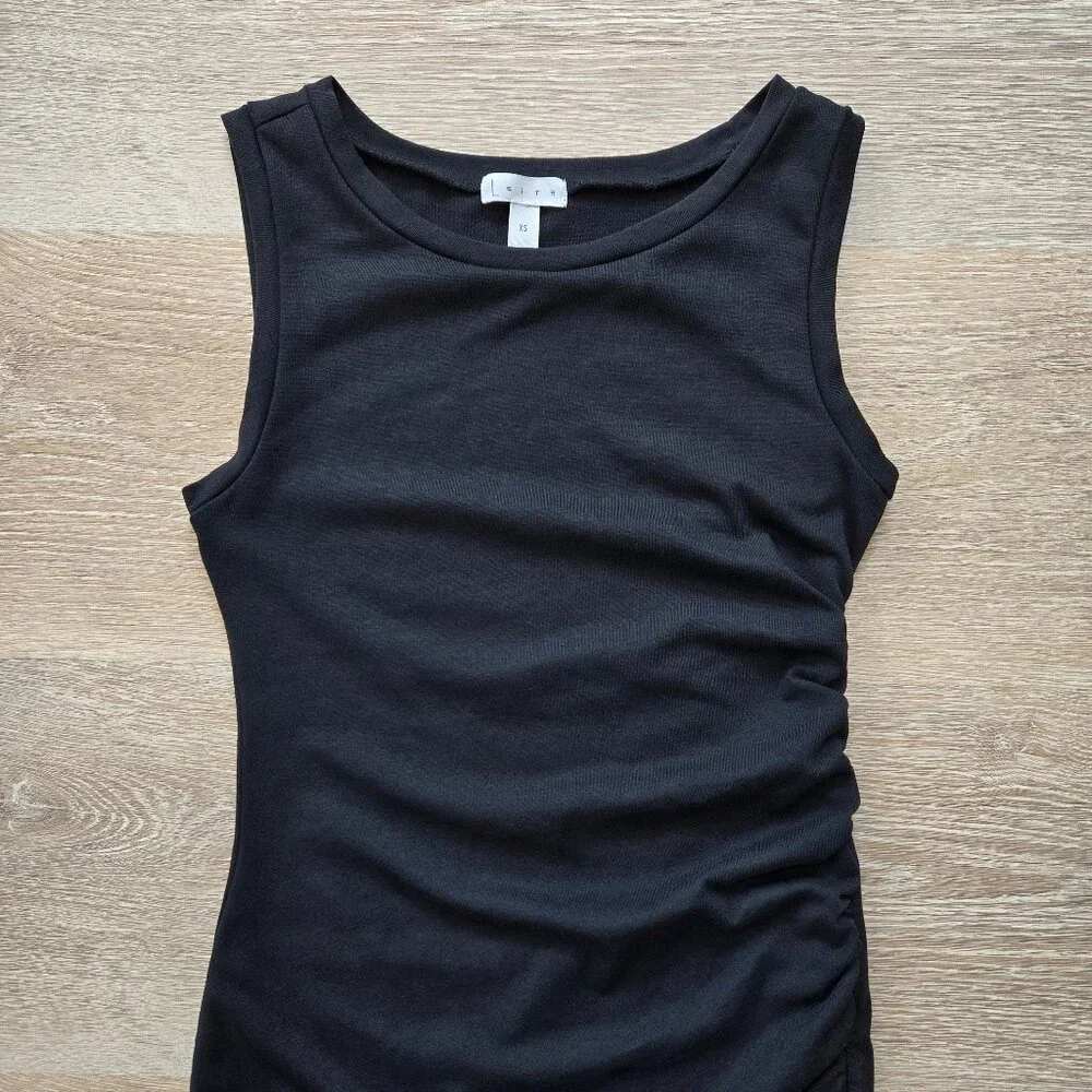 Leith Ruched Bodycon Tank Dress Black Sleeveless Tulip Hem XS Little Black Dress - Picture 5 of 16